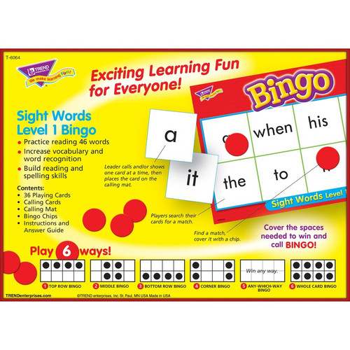 Trend Sight Words Bingo Game - Theme/Subject: Learning - Skill Learning: Reading, Vocabulary - 5-8 (TEPT6064)