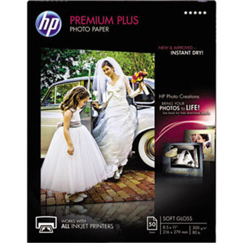 HP Premium Plus Soft Gloss Photo Paper - Letter - 8 1/2" x 11" - 80 lb Basis Weight - Soft Gloss - (HEWCR667A)