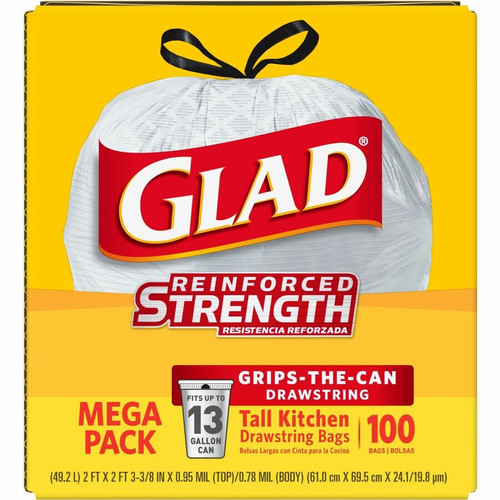 Glad ForceFlex Tall Kitchen Drawstring Trash Bags - 13 gal Capacity - 24" Width x 27" Length - 9 - (CLO78526)