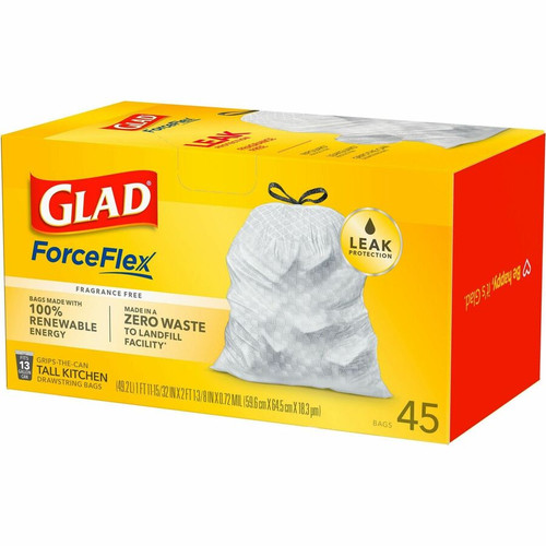 Glad ForceFlex Tall Kitchen Drawstring Trash Bags - 13 gal Capacity - 24" Width x 27" Length - 1 - (CLO78362)