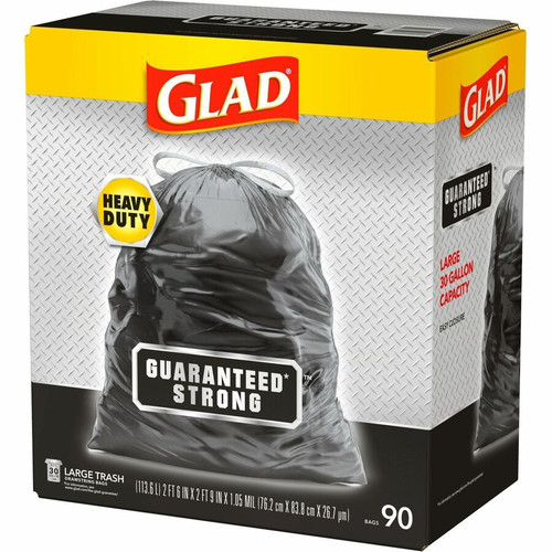 Glad Large Drawstring Trash Bags - Large Size - 30 gal Capacity - 30" Width x 32.99" Length - 1.05 (CLO78952)