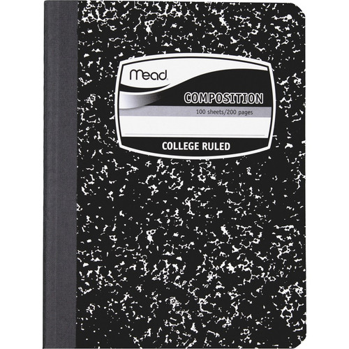 Mead Composition Book - Sewn - 7 1/2" x 9 3/4" - White Paper - Black Marble Cover - 12 / Carton (MEA09932CT)