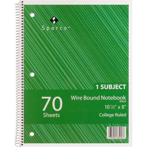 Sparco Wirebound Notebooks - 70 Sheets - Wire Bound - College Ruled - Unruled Margin - 16 lb Basis (SPR83253BD)