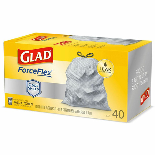 Glad ForceFlex Tall Kitchen Drawstring Trash Bags - OdorShield - 13 gal Capacity - 23.74" Width x - (CLO79008)