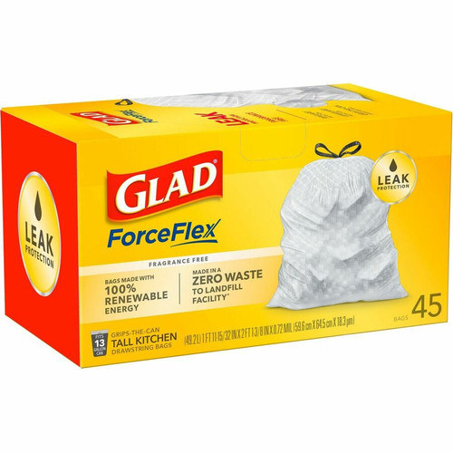 Glad ForceFlex Tall Kitchen Drawstring Trash Bags - 13 gal Capacity - 24" Width x 27" Length - 1 - (CLO78362PL)