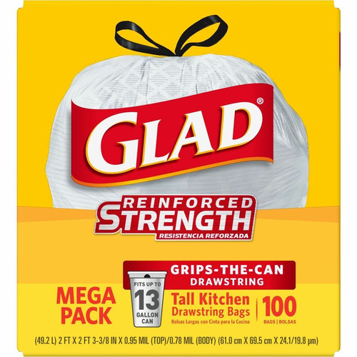 Glad ForceFlex Tall Kitchen Drawstring Trash Bags - 13 gal Capacity - 24" Width x 27" Length - 9 - (CLO78526BD)