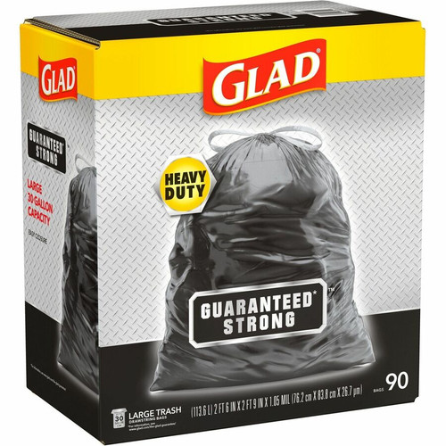 Glad Large Drawstring Trash Bags - Large Size - 30 gal Capacity - 30" Width x 32.99" Length - 1.05 (CLO78952PL)