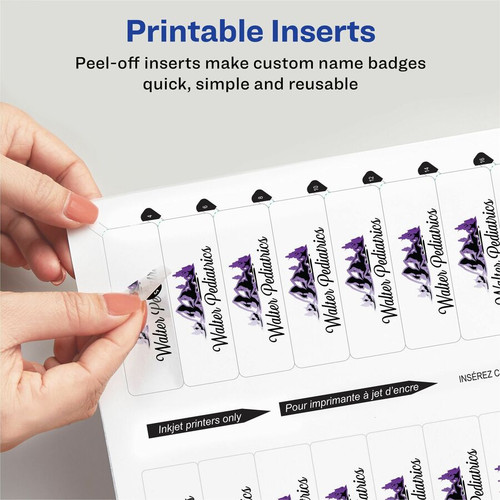The Mighty Badge The Mighty Badge Printable Insert Sheets, 100 Clear Inserts, Inkjet - 1" x 3" (AVE71209)
