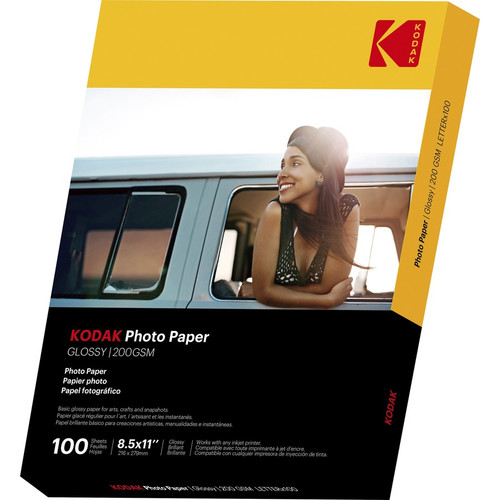 Kodak Glossy Photo Paper - Letter - 8 1/2" x 11" - Glossy - 100 / Pack - Smear Proof, Smudge Proof (KOD41183)