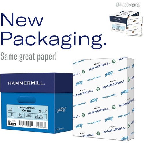 Hammermill Colors Recycled Copy Paper - Blue - Letter - 8 1/2" x 11" - 20 lb Basis Weight - Smooth (HAM103309)