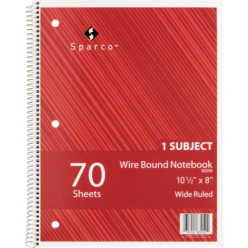 Sparco Quality 3HP Notebook - 1 Subject(s) - 70 Sheets - Wire Bound - Wide Ruled - Unruled Margin - (SPR83250)