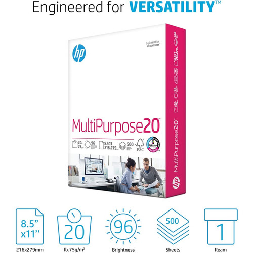 HP Papers Multipurpose20 Copy Paper - White - 96 Brightness - Letter - 8 1/2" x 11" - 20 lb Basis - (HEW112000)