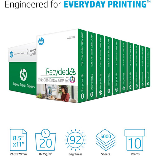 HP Papers Recycled30 Paper - White - 92 Brightness - Letter - 8 1/2" x 11" - 20 lb Basis Weight - / (HEW112100)