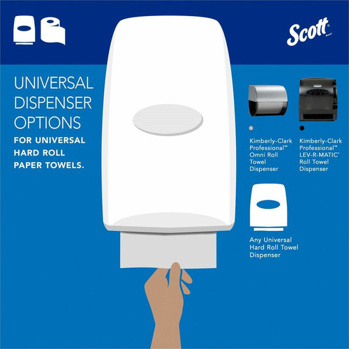 Scott Essential Universal Hard Roll Towels with Absorbency Pockets - 8" x 400 ft - White - Paper - (KCC02068)