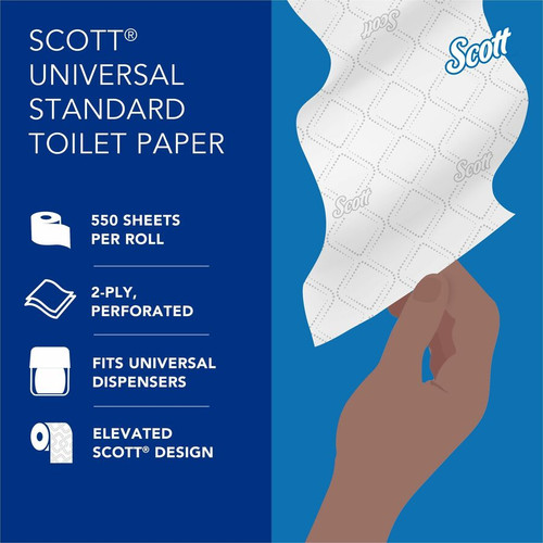 Scott Professional Standard Roll Toilet Paper with Elevated Design - 2 Ply - 4" x 4" - 550 - White (KCC04460)