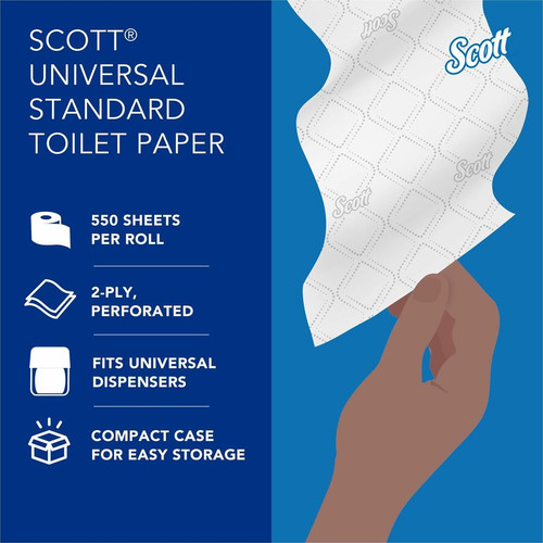 Scott Professional Standard Roll Toilet Paper with Elevated Design - 2 Ply - 4" x 4" - 550 - White (KCC13607)