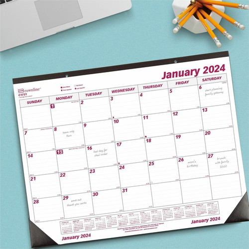 Brownline Professional Monthly Desk/Wall Calendar - Julian Dates - Monthly - 1 Year - January 2024 (REDC1731)
