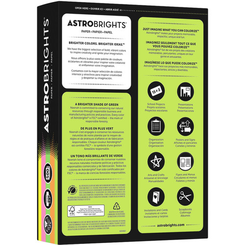 Astrobrights Color Copy Paper - "Neon" ,  5 Assorted Colours - Letter - 8 1/2" x 11" - 24 lb Basis (WAU20270)