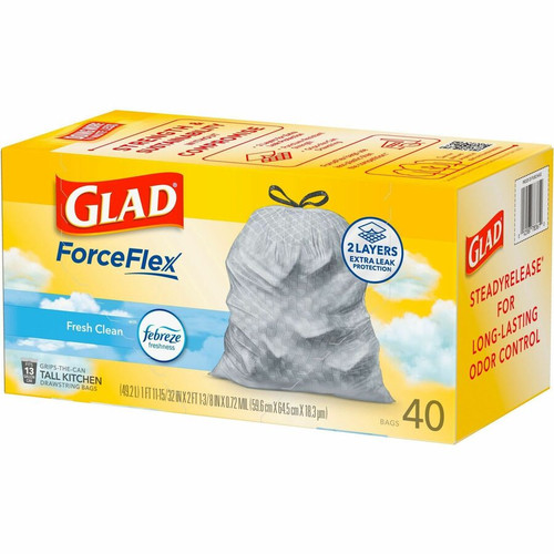 Glad ForceFlex Tall Kitchen Drawstring Trash Bags - Fresh Clean with Febreze Freshness - 13 gal - x (CLO78361)
