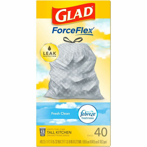 Glad ForceFlex Tall Kitchen Drawstring Trash Bags - Fresh Clean with Febreze Freshness - 13 gal - x (CLO78361)