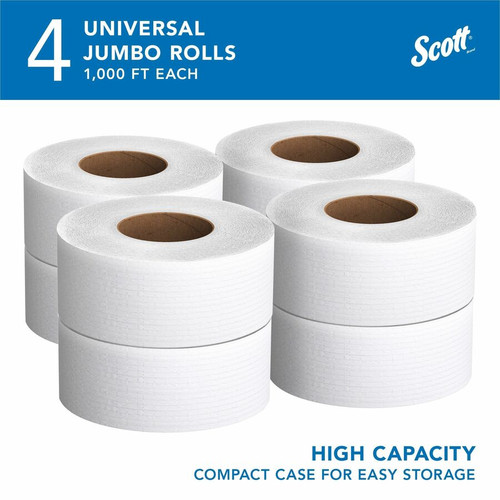 Scott High-Capacity Jumbo Roll Toilet Paper - 2 Ply - 3.50" x 1000 ft - 9" Roll Diameter - White - (KCC03148)