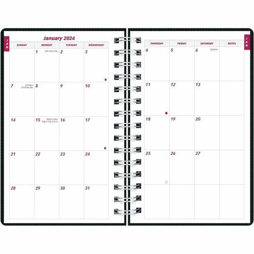 Brownline DuraFlex Daily Appointment Book / Monthly Planner - Julian Dates - Daily - 12 Month - - - (REDCB634VBLK)