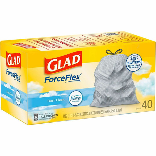 Glad ForceFlex Tall Kitchen Drawstring Trash Bags - Fresh Clean with Febreze Freshness - 13 gal - x (CLO78361CT)