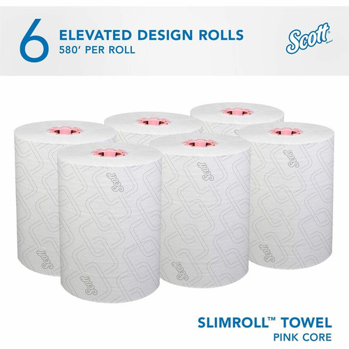 Scott Pro Slimroll Hard Roll Towels - 8" x 580 ft - White, Pink - Paper - 6 / Carton (KCC47032)