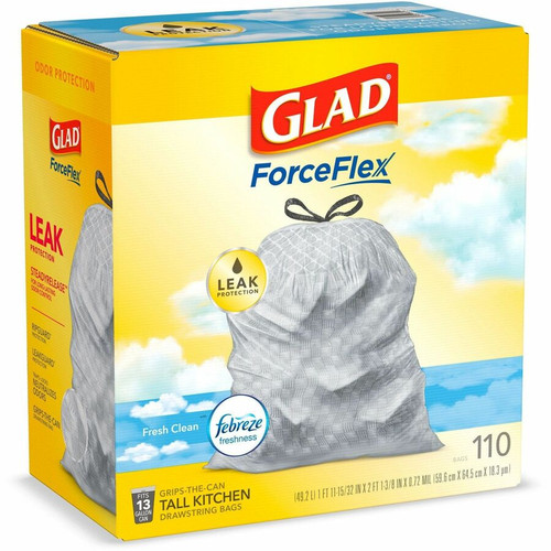Glad ForceFlex Tall Kitchen Drawstring Trash Bags - Fresh Clean with Febreze Freshness - 13 gal - x (CLO78563)
