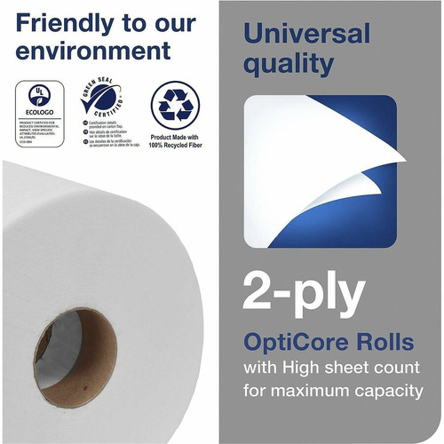 TORK Universal Bath Tissue Roll with OptiCore - 2 Ply - 3.80" x 288.30 ft - 865 Sheets/Roll - 5.60" (TRK161990)