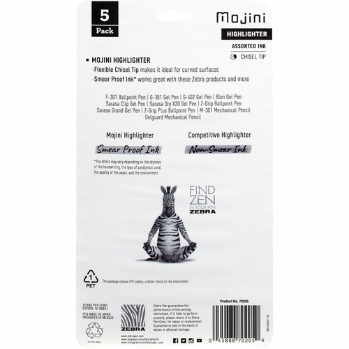 Zebra Pen Mojini Single Ended Highlighters - 4 mm Marker Point Size - Chisel Marker Point Based Ink (ZEB70205)