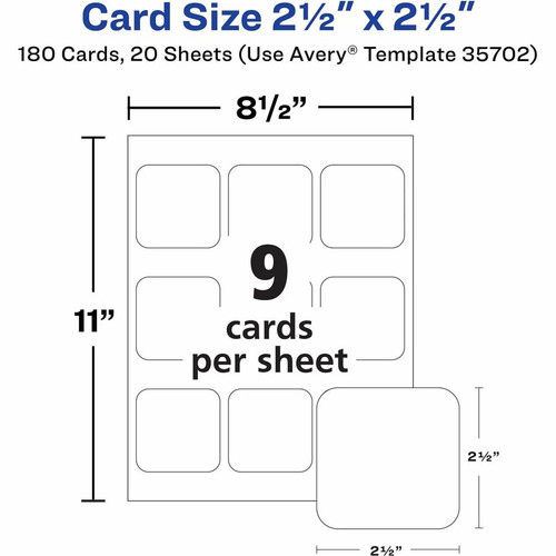 Avery Clean Edge Square Cards, Rounded Corners, 2.5" x 2.5" (35702) - 110 Brightness - 8 1/2" (AVE35702)