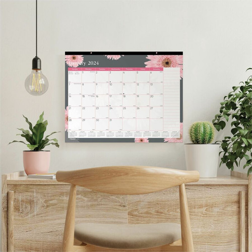 Brownline Monthly Floral Desk Pad - Monthly - 12 Month - 1 Month Double Page Layout - 17" x 22" - - (REDC193105)