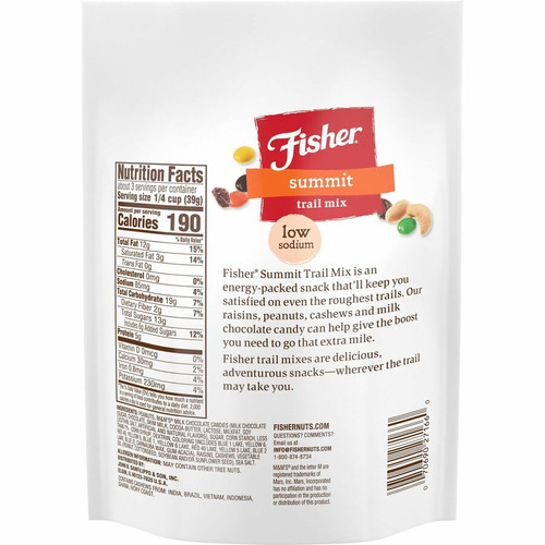 Fisher Summit Trail Mix - Resealable Bag - Peanut, Milk, Chocolate, Raisin, Cashew - 1 Serving Bag (JBSP27166)