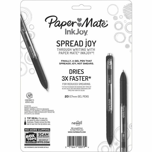 Paper Mate InkJoy Gel Pens, Medium Point, 0.7 mm, Assorted Colors, Pack Of 20 - Medium Pen - - (PAP1951718)