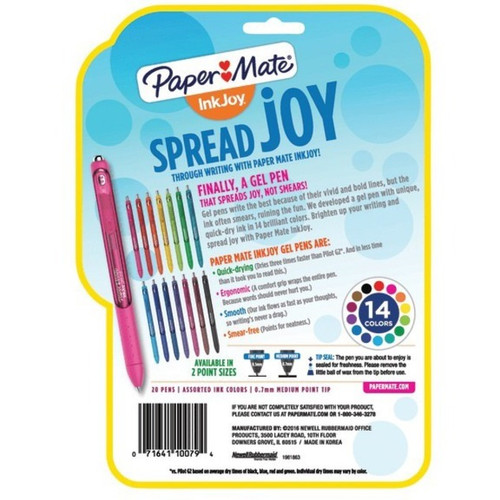 Paper Mate InkJoy Gel Pens, Medium Point, 0.7 mm, Assorted Colors, Pack Of 20 - Medium Pen - - (PAP1951718)