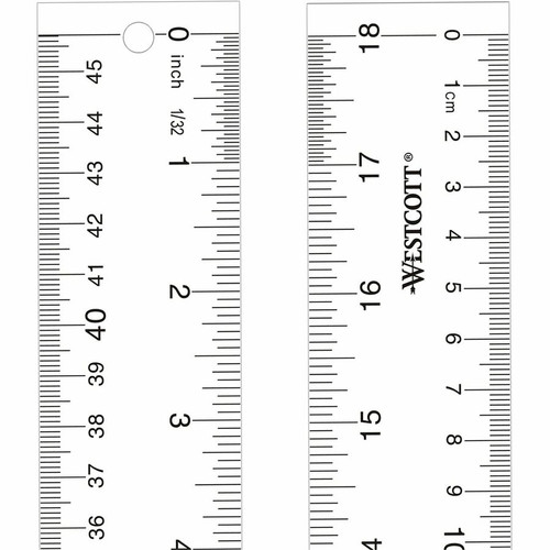 Westcott 18" Transparent Ruler - 18" Length 1" Width - 1/16 Graduations - Imperial, Metric System - (ACM10564)