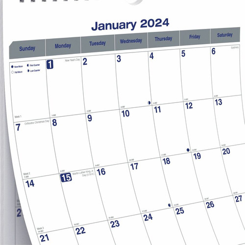 Blueline Net Zero Carbon Wall Calendar - Julian Dates - Monthly - 12 Month - January 2024 - 2024 - (REDC171303)