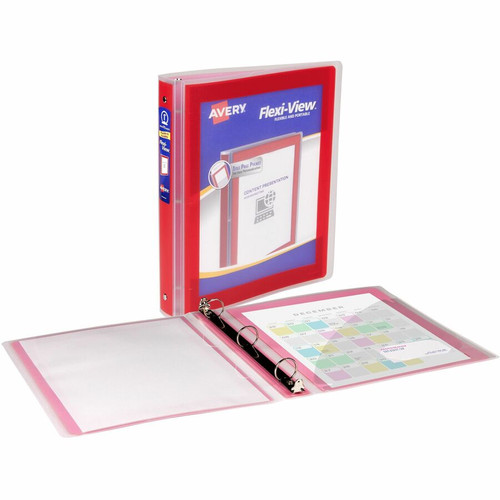 Avery Flexi-View 3 Ring Binder, 1 Inch Round Rings, 1 Red Binder - 1" Binder Capacity - Letter (AVE17606)