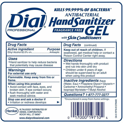Henkel Hand Sanitizer Gel Refill - 40.6 fl oz (1200 mL) - Bacteria Remover - Hand - Clear - - 1 (DIA19711)
