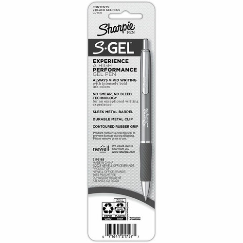 Sharpie S-Gel Pens - 0.7 mm Pen Point Size - Black - Champagne Metal Barrel - 2 / Pack (SAN2194707)