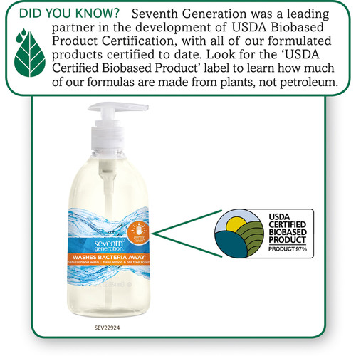 Seventh Generation Purely Clean Hand Wash - Fresh Lemon & Tea Tree ScentFor - 12 fl oz (354.9 mL) - (SEV22924CT)