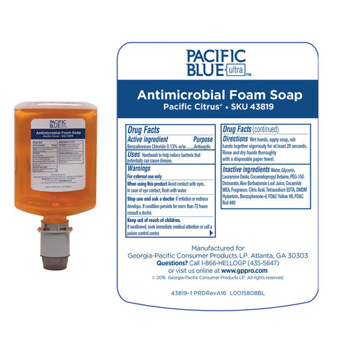 Pacific Blue Ultra Antimicrobial BZK Foam Soap Manual Dispenser Refills - Pacific Citrus ScentFor - (GPC43819)
