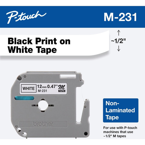 Brother P-touch Nonlaminated M Series Tape Cartridge - 1/2" Width - Direct Thermal - White - 1 Each (BRTM231)