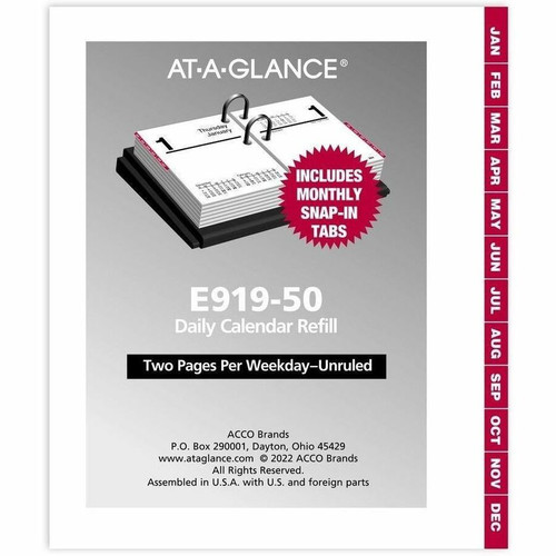 At-A-Glance Loose-Leaf Desk Calendar Refill - Mini Size - Julian Dates - Daily - 12 Month - January (AAGE91950)