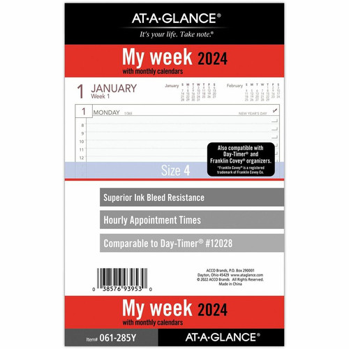 At-A-Glance 2024 Weekly Planner Refill, Loose-Leaf, Desk Size, 5 1/2" x 8 1/2" - Business - Julian (AAG061285Y)