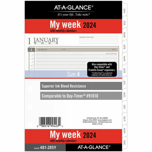 At-A-Glance 2024 Weekly Monthly Planner Refill, Loose-Leaf, Desk Size, 5 1/2" x 8 1/2" - Julian - - (AAG481285Y)