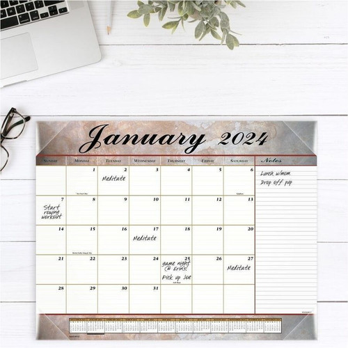 At-A-Glance Marbled Desk Pad - Standard Size - Monthly - 12 Month - January 2024 - December 2024 - (AAG89702)