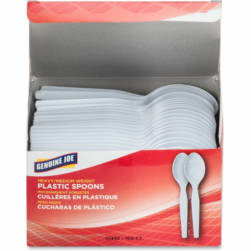 Genuine Joe Heavyweight Disposable Spoons - 100/Box - Disposable - White (GJO10432)