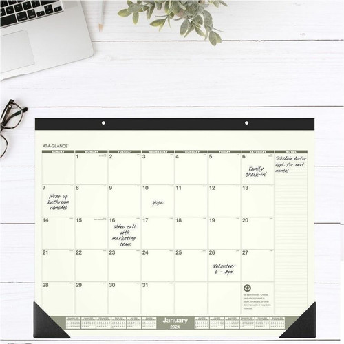 At-A-Glance 2024 Recycled Monthly Desk Pad, Standard, 22" x 17" - Standard Size - Julian Dates - - (AAGSK32G00)